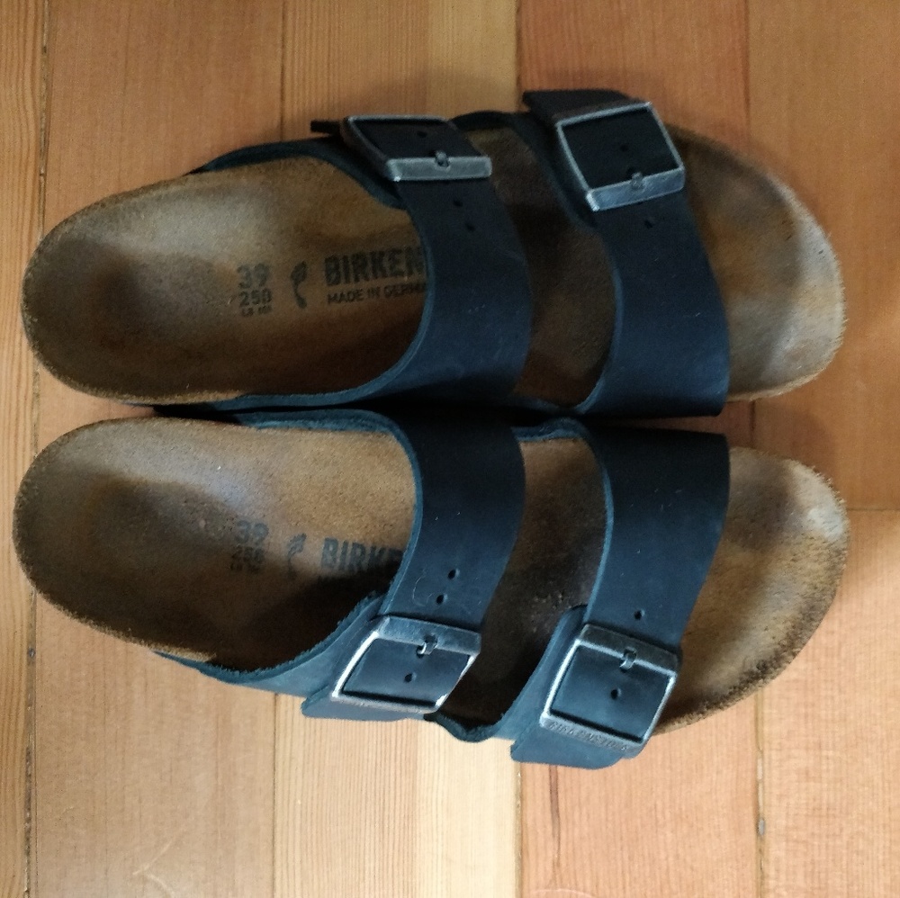 Black leather Birkenstocks